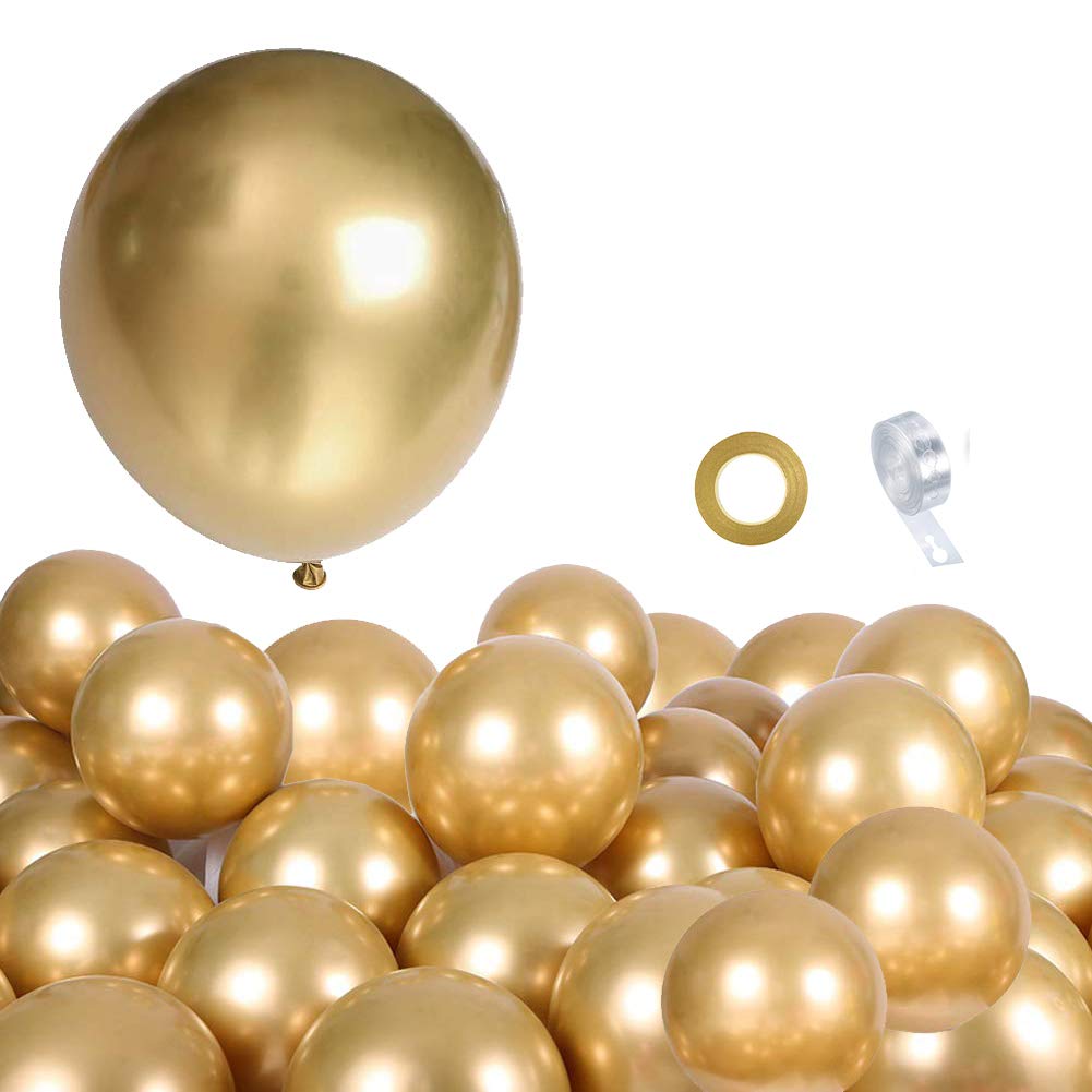 ANAHAT 12 inch Metallic Gold Balloons for Party 100 pcs Thick Latex Chrome Balloons for Birthday Wedding Engagement Anniversary Christmas Festival Picnic or Any Friends & Family Party Decorations
