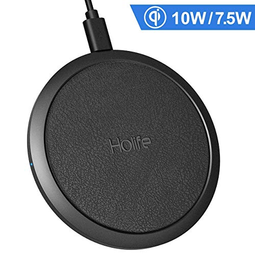 Holife Leather Fast Wireless Charger 7.5W for iPhone Xs/X/XS Max/XR/8/8 Plus, 10W Qi Charging Pad [Aluminum Alloy] for Galaxy S9/S9+/Note 8/Note 9/S8/S8+/S7/S7 Edge [Case Friendly] [ATB Cooling Tech]