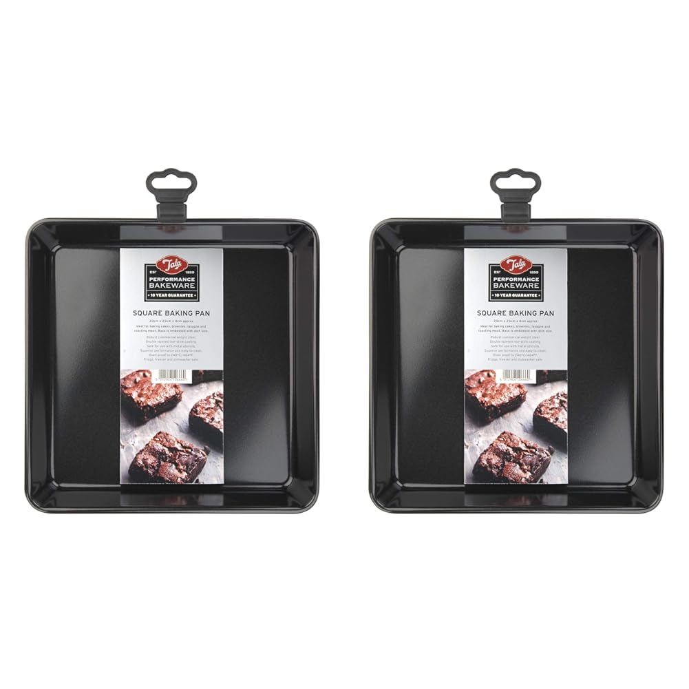 Tala Performance, Square Cake Tin, Professional Gauge Carbon Steel with Eclipse Non-Stick Coating, 23 cm x 23 cm / 9" x 9" Cake Pan; Cake Pan, Ideal for Bakes and Celebration Cakes (Pack of 2)