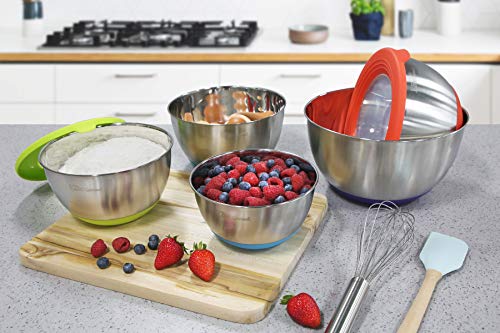 Maxi-Matic EBS-1810 10-PC Stainless Steel Mixing Bowl Set with Silicone Bottom and Transparent Lids, Piece, Multi-Colored - Thumbnail 5