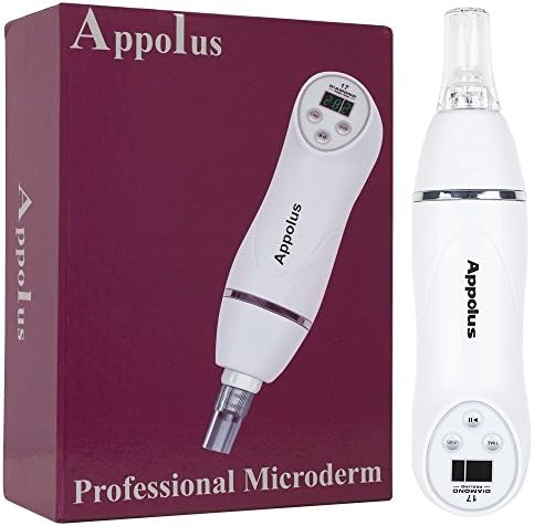 Microdermabrasion Machine - Appolus Premium Diamond Microdermabrasion Kit For Flawless Lifted Skin-Blackhead Blemish Remover Tool-3 Diamond and 5 Vacuum Heads-Anti-Wrinkles Device