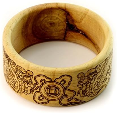 HAND WOODEN Bracelets Asia Dragon Size 7.2cm - Unisex Wooden Handmade Bangle No. 001 Size 7.2cm