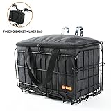 Onway Front handlebar bike basket folding bicycle Lift-Off Basket with Carrier tote Basket liner Bag, brown/black