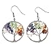 JOVIVI Women Copper Wire Wrap Gemstone Crystal Quartz Chip Bead Tree Of Life Hook Earrings Gift w/Box