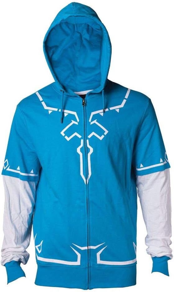 Zelda Hooded Jacket Link Outfit Breath Of The Wild Nintendo Cotton Blue White - XXL