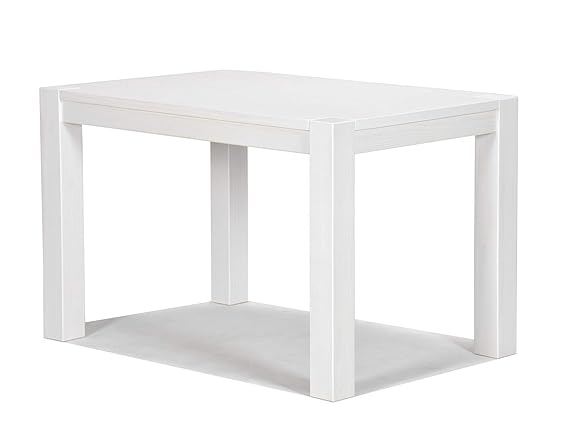 Naturholzmöbel Seidel Esstisch Weiss,Rio Bonito, 100x70cm, Pinie Massivholz Landhaus, Tisch Farbton White Grain, Kanten im le