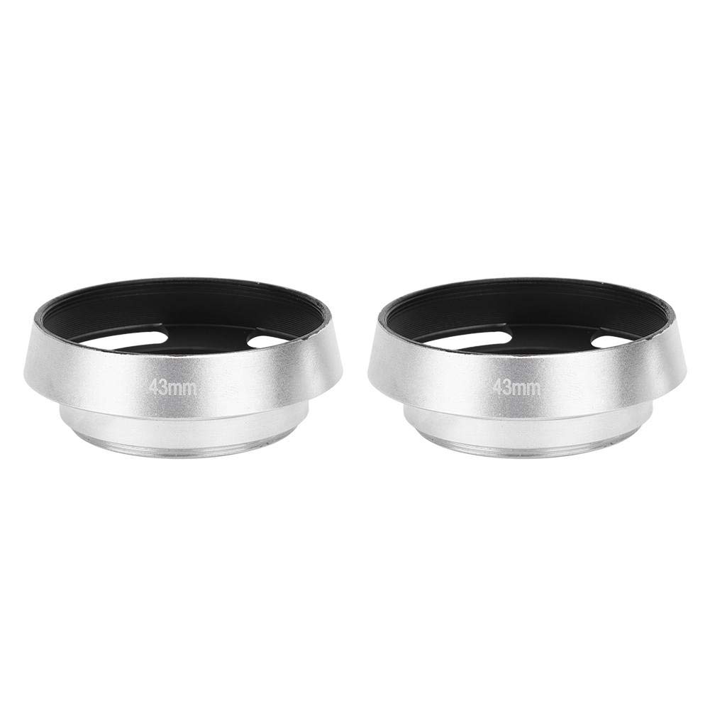 Yunir 43mm Lens Hood, 2Pcs/Pack Silver Aluminum Alloy 43mm Camera Metal Lens Hood Replacement for