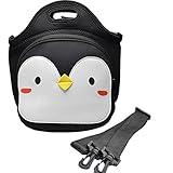 Cute Lunch Bag, MoreTeam Insulated Neoprene Large Lunch Tote Box for Kids, Women with Adjustable Shoulder Strap, Compact, Reusable, Easy to Wash, Penguin