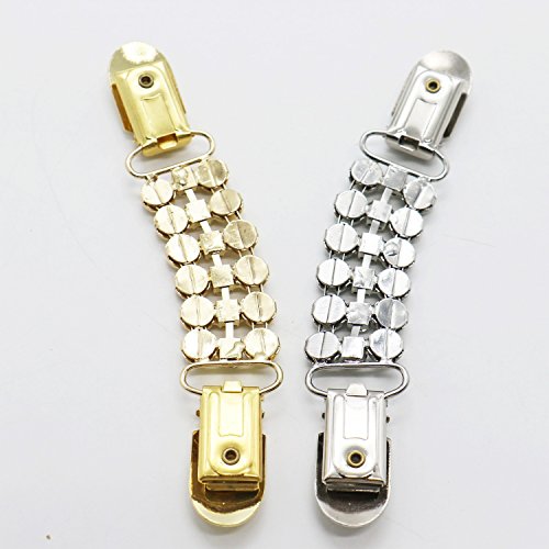 Buorsa 2PCS Gold and Silver Crystal Sweater Clip Cardigan Clip Collar Clip With Chain - Thumbnail 2