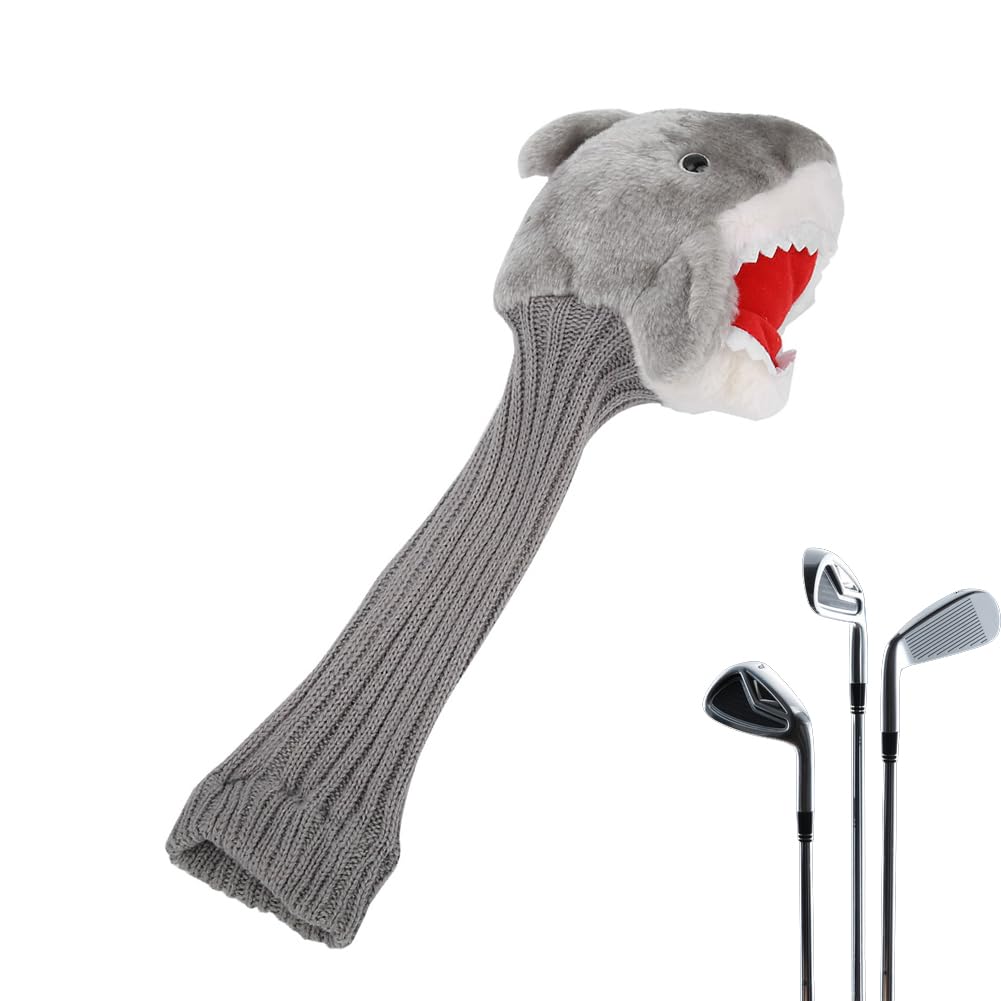Golf Putter Head Covers, Long Neck Hybrid Club Covers Plush Cloth Shark Driver Headcover Funny Animal Clubs Cover Beautiful Protect Shaft Equipment Pole Protective Sleeve for Any Brand 3 and 5 Wood