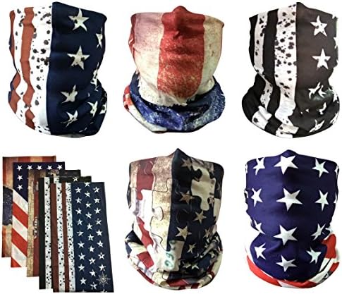 Motorcycle Outdoor Face Mask: PACK of 5 Microfiber Polyester Multifunctional Seamless Headwear (Bundle5: Flags)