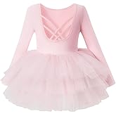 Toddler Girls Ballet Tutu Dresses Long Sleeve with Criss-Cross Back Skirted Leotard Dance Dress Ballerina Outfits