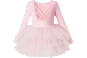 TUTU.KK Toddler Girls Ballet Tutu Dresses Long Sleeve with Criss-Cross Back Skirted Leotard Dance Dress Ballerina Outfits