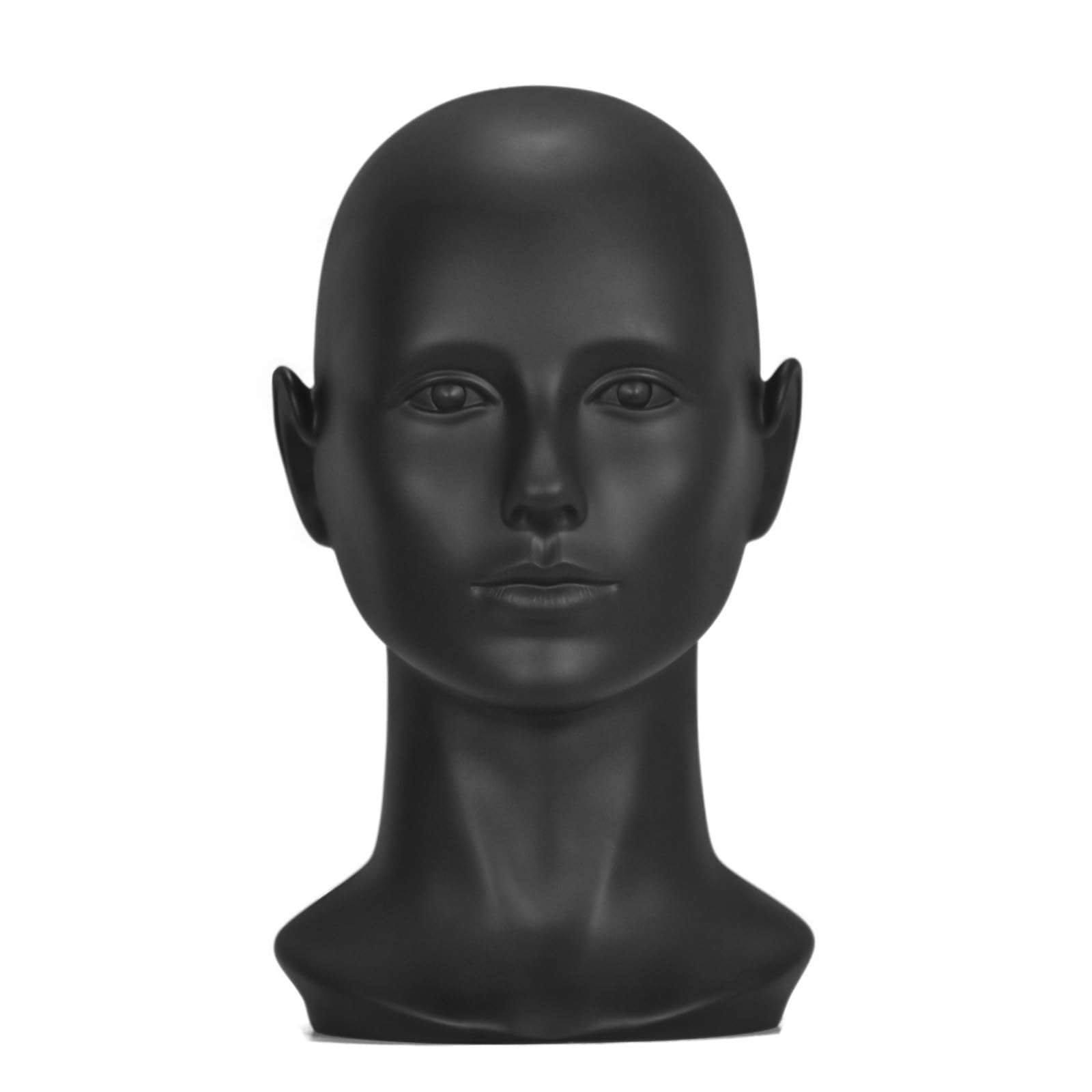 Photo 1 of MIAOMANZI PVC Mannequin Head White Female Manikin Dummy Stand Model Display Hat Scarf Wigs Hair Glasses Hat Beauty Styling Tool (Matte black)
