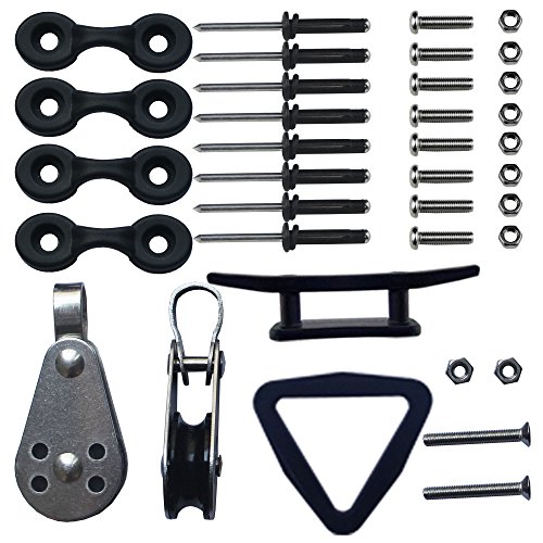 YYST Kayak Canoe Anchor Trolley Kit System Pulley Cleat Pad Eye Ring Rivets - NO Ropes
