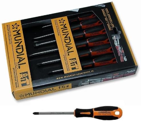 Set of Steel Screwdriverswith Matte Chrome-Plated Tips and Bimaterial Handles including4 x Slotted Screwdrivers and3 x Crosshead Screwdrivers