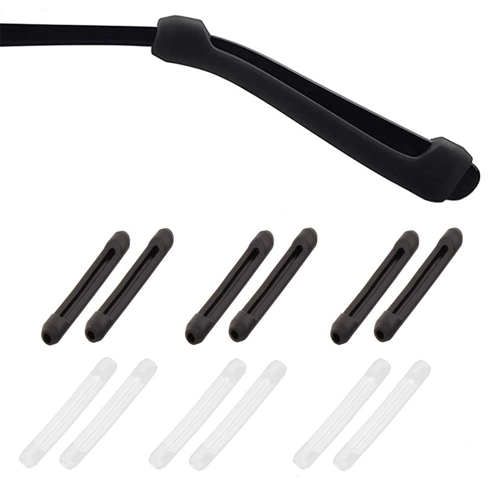 PIPJOY Premium Ultra Soft Anti Slip Silicone Eyeglass Temple Tips - Black & Clear, Large