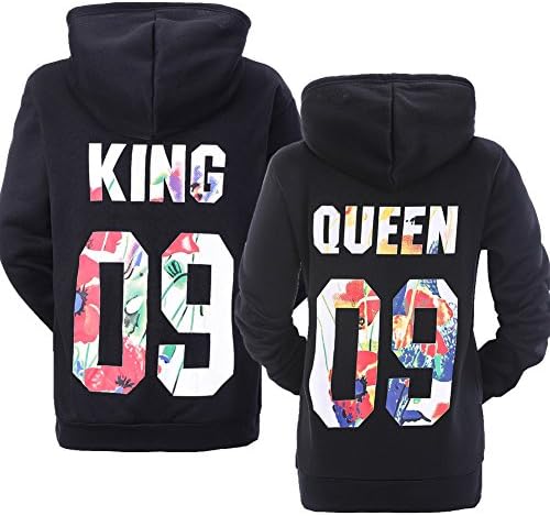 Fayanough Matching Couple Fashion King-Queen Lovers Couple Hoodies Pullover Athletic Sweatshirt