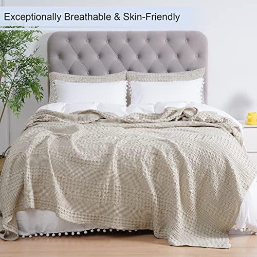 PHF 100 Cotton Waffle Weave Blanket King Size Washed Soft