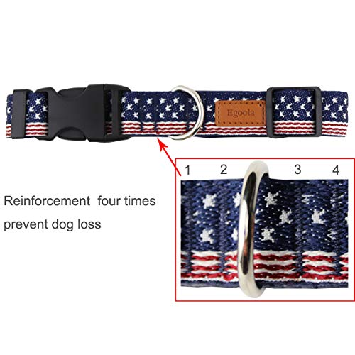 Egoola American Flag Dog Collars Adjustable USA Basic Dog Collar Soft Comfortable Pet Collar for Size S M and L Dogs (M 19-13 inch)