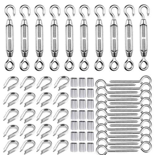 TooTaci 10 Stück M5 Seilspanner Spannschloss, Drahtspanner Edelstahl & 20 Stück ösen schrauben, 3mm Drahtseil Spanner Zaunspanner für Garten, Wäschele