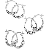 LeCalla 925 Sterling Silver Hoop Earrings | Earring Sets for Women | Set of 2 Pairs & 3 Pairs Balinese Hoops | Multiple Piercing Earring Sets for Women