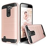 LG K10 Case, LG Premier LTE L62VL L61AL Case, Dual Layer Shockproof Tough Brushed Hybrid Armor Rubber TPU Drop Protection Case For LG K10/LG Premier LTE L62VL L61AL (2016) (Rose Gold)