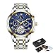 Watches for Men,LIGE Stainless Steel Waterproof Automatic Mechanical Watch Moon Phase Gents Fashion Casual Skeleton Tourbillon Wrist Watch Gold Blue