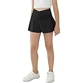 Girl's Sport Skirts with Pockets Shorts Cross High Waist Tennis Golf Skort Solid Color Athletic Workout Skirt