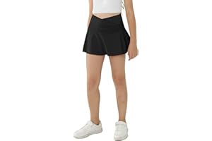 ESOBO Girl's Sport Skirts with Pockets Shorts Cross High Waist Tennis Golf Skort Solid Color Athletic Workout Skirt