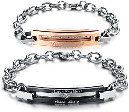 Dixivi Jewelry a Pair Engraved Promise Stainless Steel Couple Matching Chain Bracelets
