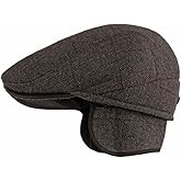Men's Winter Beret with Foldable Ear Flaps, Wool Blend Newsboy Cap, Warm Windproof Ivy Cabbie Hat