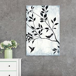 Canvas Wall Art - Black Color Tree Branch with Birds on Rustic Background - Giclee Print Gallery Wrap Modern Home Art Ready to Hang - 12x18 inches