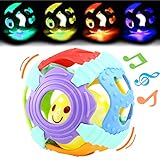 Baby Ball,Can Flashing Light and Sounds, Rattle Ball Toy With Gift Box,Yeonha Toys Grip Ball With Holes For Baby Infant Toddler Kids, Teeher Toy Durable Bendy Safety Soft Material
