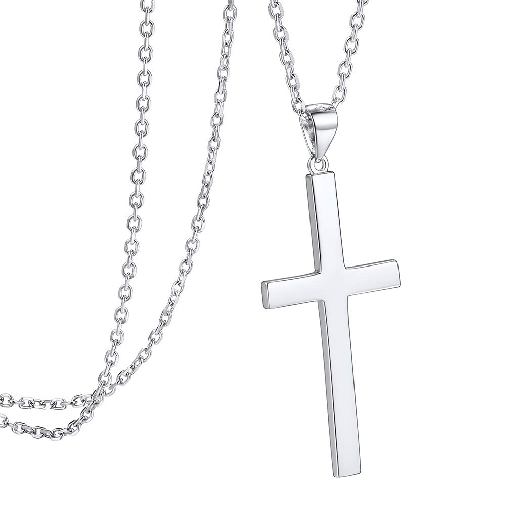 PROSILVER Sterling Silver Cross Necklace for Men, Crucifix Cross Pendant with Adjustable Chain Hypoallergenic Silver Christian Jewellery Gift (with Gift Box)