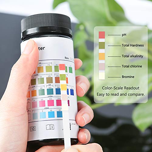 Bosiwee 5 in 1 Water Chemistry Test Strips, Water Quality Test for Swimming Pool, Spa, Hot Tub, etc - Detect pH, Total Hardness, Chlorine, Bromine and Alkalinity, 50 Count