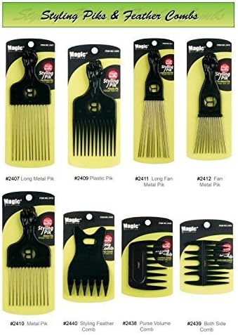 Professional Styling Combs Detangling Brushes and Afro Piks - Smooth Finish and Heat Resistant - Magic Collection (#2411 Long Fan Metal Pik)