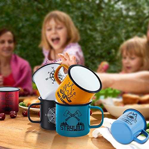 Homikit Emaille Tasse 6er-Set, 16 Unze Mehrweg Kaffeebecher Trinkbecher Teetasse, Porzellan Blau/WeiÃ/Schwarz/Rot/Gelb/Grün Camping Becher für Daheim, Büro, Camping & Tragbr – Bild 4