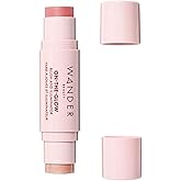 Wander Beauty On-the-Glow Blush and Illuminator - Coral Rose/Nude Glow - 7-in-1 Hydrating Cream Blush & Highlighting Stick - Stick Blush for Cheeks, Lip, & Body - Highlighter Makeup & Blush - 0.4 oz