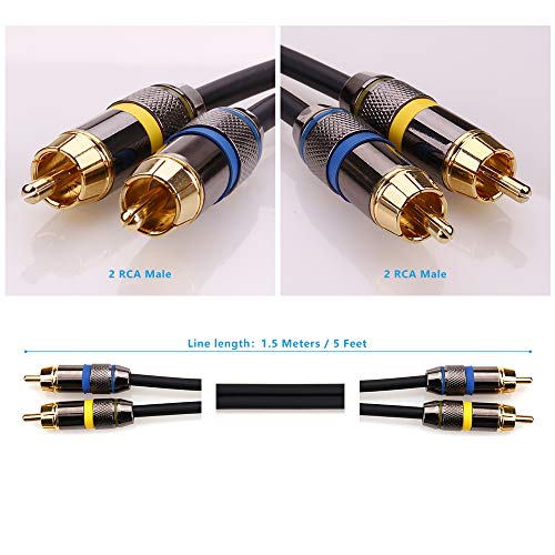 NANYI Upgrade 2RCA Male to 2RCA Male Stereo Audio Cable Gold Plated for Home Theater, HDTV, Gaming Consoles, Hi-Fi Systems,5feet /1.5meters - Thumbnail 2