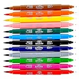 Dual End Brush And Fine Tip Marker Set of 12 Colors for Art Drawing Adult Coloring Books Sketching illustrating journaling Writing