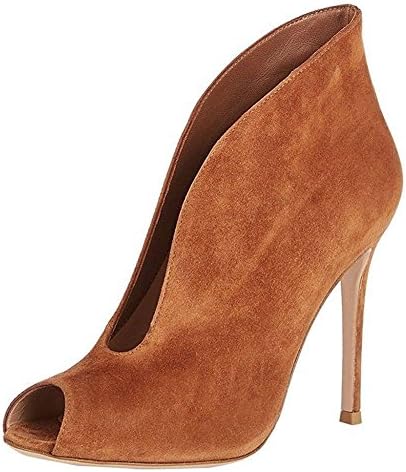 Women Ladies Ankle Short Boots Fashion Shoes Suede Stiletto High Heel Black Fish Mouth Autumn Winter