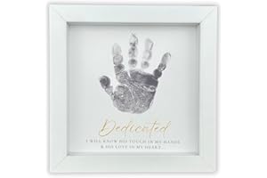 THE GRANDPARENT GIFT CO. The Grandparent Gift Company- White Shadowbox Frame 6 x 6 Table or Shelf Frame with “Dedicated” Sentiment- Baby Handprint Dedication Gifts