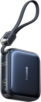 AC22 Mini Powerbank 10000mAh, PD 45W Power Bank Portatile con Cavo USB-C integrato, Batteria Esterna Ricarica Rapida per iPhone 17/16/15, Samsung S26/S25 Ultra, iPad, Pixel 10/9