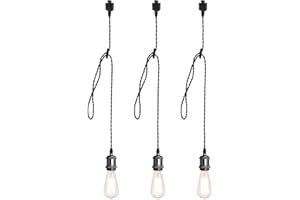 mirrea H Type Black Track Lighting Pendant with E26 Socket Cord Adjustable Pack of 3 (4 feet)