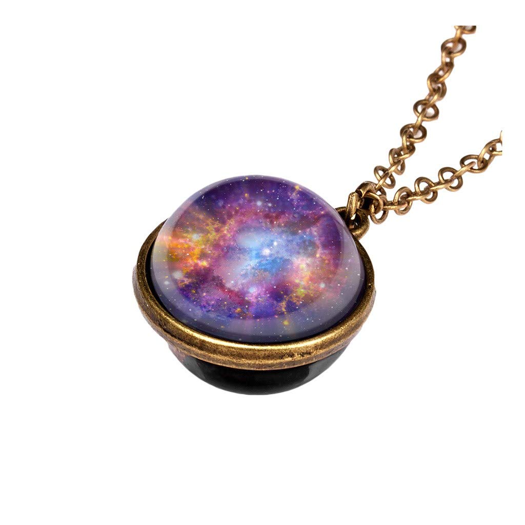 Ucoolcc Alloy Glass Pendant Necklace, Unique Universe Galaxy Planets Lampwork Glass Pendant Jewelry for Women Mens Double Sided Glass Dome Planet Necklace Glow In The Dark Birthday Art