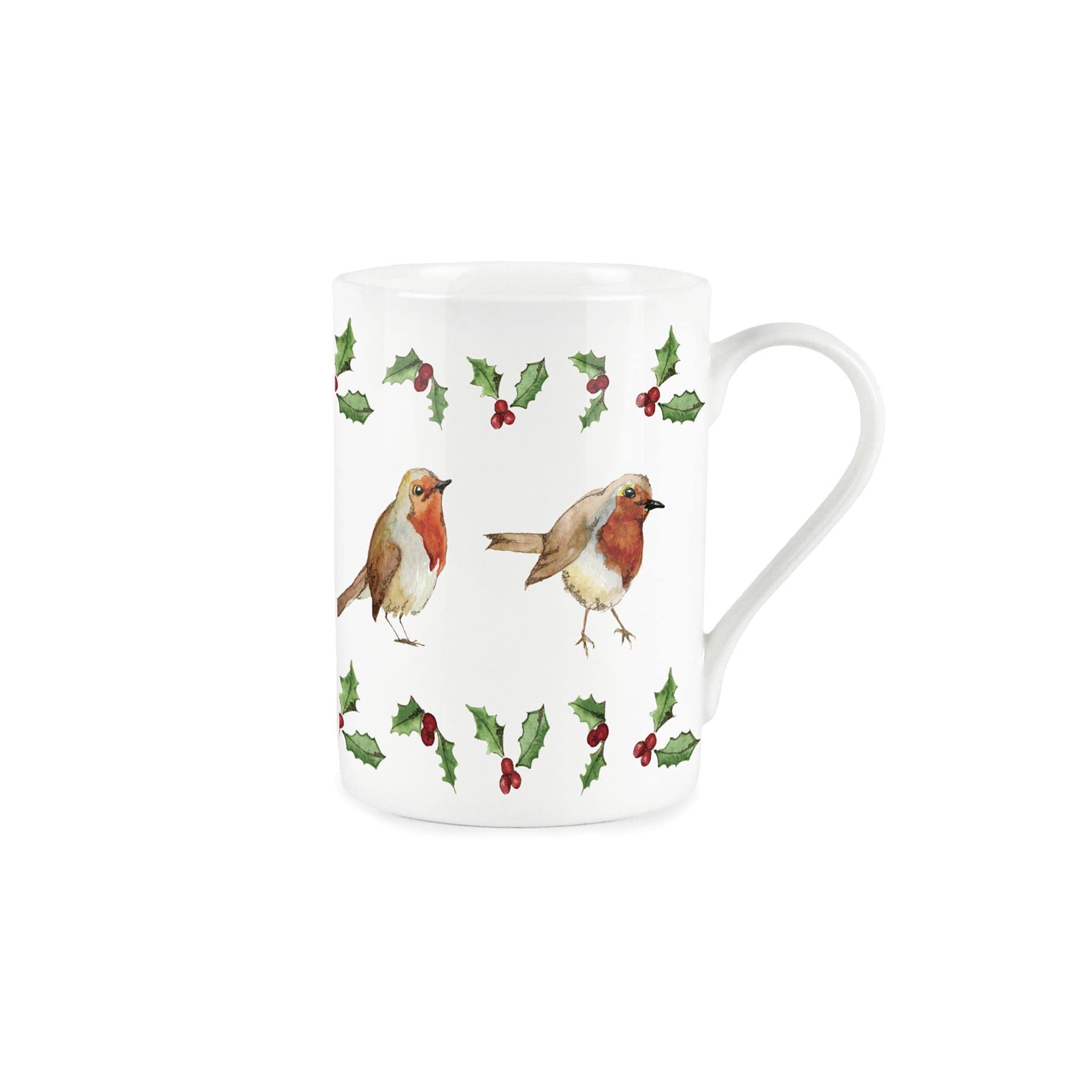 Purely Home Robin Holly Mug - Christmas Robins Bone China Style White Xmas Berries Coffee/Tea Present Gift