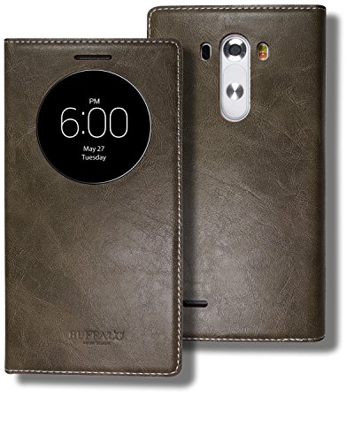 LG G3 Quick Circle Window Folio Case, LG G 3 Soft Leather View Flip Cover, 9 Colors - Retail Packaging (Gray)