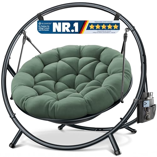 KESSER® Hängesessel mit Gestell Bali Hängeschaukel Hängestuhl bis 150kg für Indoor und Outdoor + Kissen & Seitentasche Hängekorb Stahlgestell & Schaum
