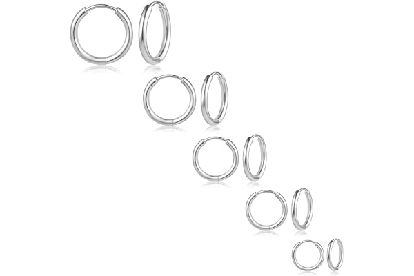 QXXPVV 5Pairs Huggie Hoop Earrings 18G Stainless Steel for Women Tiny Cartilage Hoop Earrings for Men 6/8/10/12/14mm Helix Da